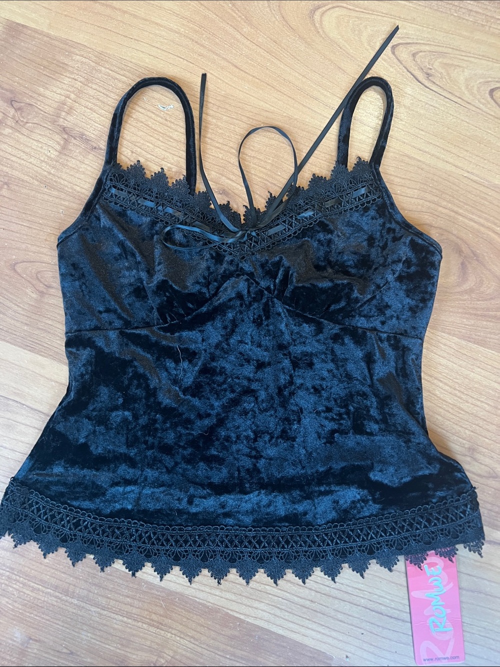 Black Velvet Lace Trim Camisole